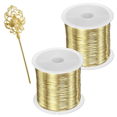 Basteldraht Schmuckdraht Goldfarben 2 Rollen à 100m Kupferdraht 0,3mm Flexibel für Schmuckherstellung von WYRGQIQN