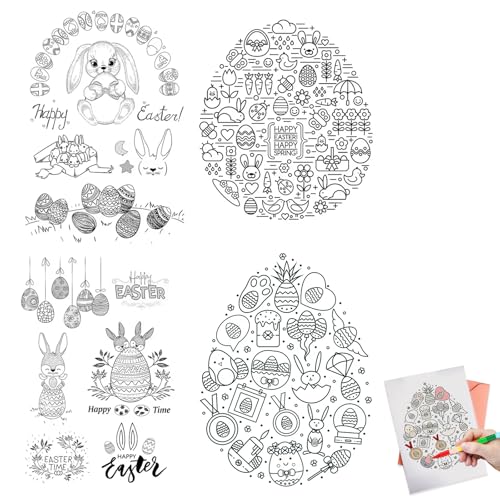 Ostern Stempelset,Silikon Stempel,Stanzschablone,Transparente – 4 kreative Silikonstempel für Frohe Osterdekorationen mit Hase, Eiern und Karotten,DIY Karte von WYRGQIQN