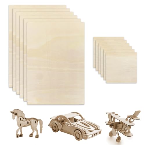 12Stks Unfertige Sperrholzplatte, 300x200x1.5mm Lindenholz Platten, 100x100x1.5mm Blanko Bastelholz Holzscheiben, Rechteckige Schnitzplatten, Bastelprojekte Basteln Holzplatten für Gemälde Gravieren von WYTNB