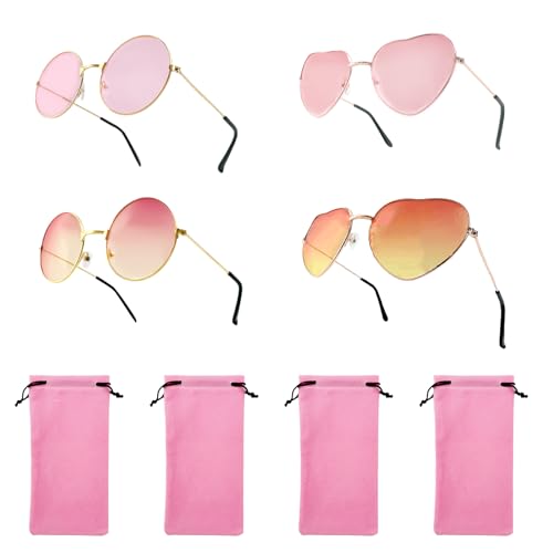 4 Paar Kleine Rosa Runde Hippie Brille, Retro Modische Herzförmige Metall Brille mit Stoffbeutel, Rosa Amüsant Runde Brille, Farbverlauf in Roségold Brille, Rund und Herz Brillen für Festival Party 4 Paar Kleine Rosa Runde Hippie Brille, Retro Modische Herzförmige Metall Brille mit Stoffbeutel, Rosa Amüsant Runde Brille, Farbverlauf in Roségold Brille, Rund und Herz Brillen für Festival Party von WYTNB