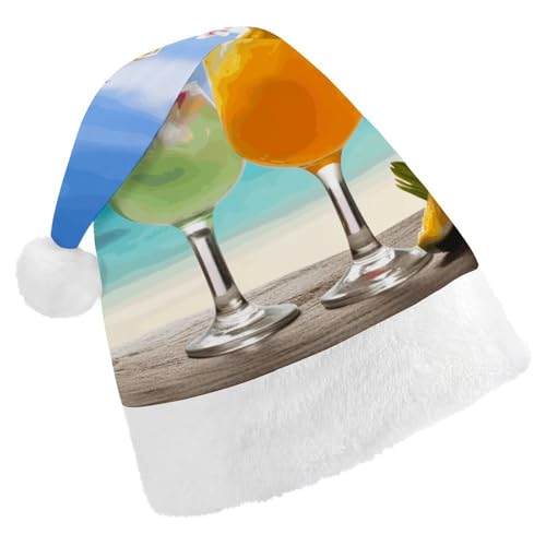WYUSPGK Weihnachtsmütze mit tropischem Strand-Getränke-Druck, Weihnachtsmütze mit Plüschbesatz, weihnachtliches Outfit, festliche Nikolausmütze WYUSPGK Weihnachtsmütze mit tropischem Strand-Getränke-Druck, Weihnachtsmütze mit Plüschbesatz, weihnachtliches Outfit, festliche Nikolausmütze von WYUSPGK