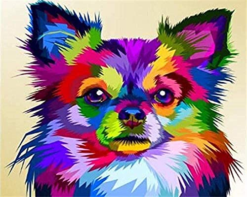 WYWQN DIY Diamond Painting Kits Bunter Hund Chihuahua Kreuzstich-Set Volldiamantstickerei Wandkunst Heimdekoration Geschenk 50x60CM von WYWQN