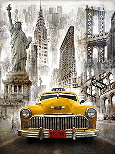 WYWQN Diamantstickerei New York Car Round Full Diamond Painting Cross Stitch 5D Round Strass Mosaic Home Decor 50x60CM von WYWQN