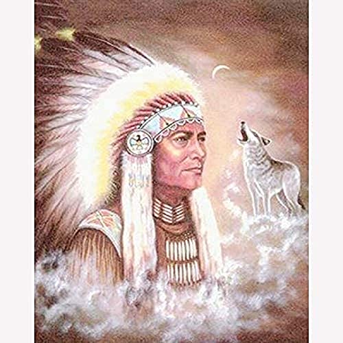 WYWQN Diamond Painting Kits für Erwachsene Indianer Indianer Mann Wolf DIY 5D Diamond Art für Anfänger für Wanddekoration 50x50CM von WYWQN