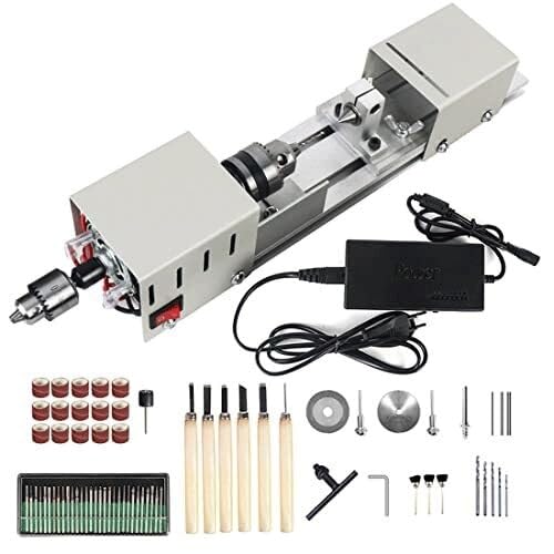 Mini-Drehmaschine für DIY-Holz- und Metallprojekte, 6 in 1 Multifunktionswerkzeug zum Schnitzen, Schleifen, Bohren und Perlenherstellung von WYWY