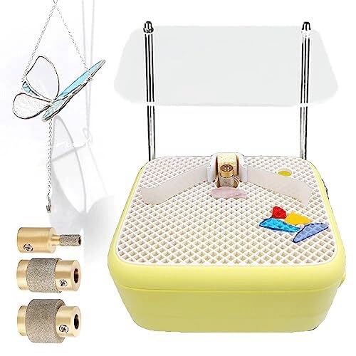 WYWY Automatisches Glasschleifer-Set mit mehreren Bits und Fingerlinge, für DIY Buntglas-Kunstprojekte (gelb) von WYWY