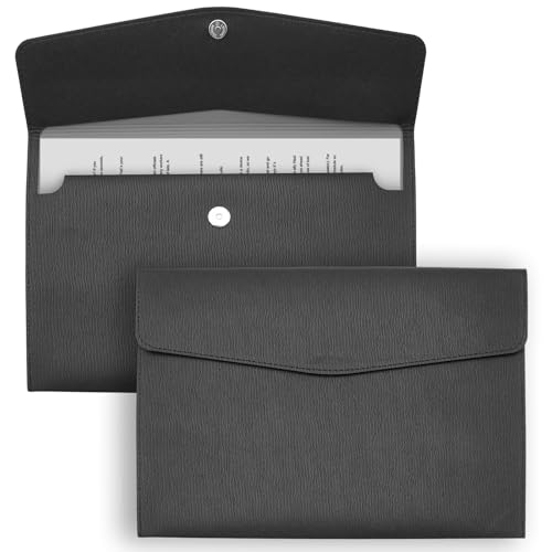 WYYFXY® 2 Stück Dokumententasche A4, PU Leder dokumentenmappe aktenordner organizer business mappe mit magnetverschluss für Arbeit Studium Reisen (Schwarz) von WYYFXY