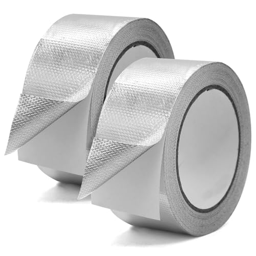 WYYFXY® Aluminiumband Klebeband, Aluminium Klebeband Hitzebeständig Glasfaser Alufolie Selbstklebend Hochtemperatur Wasserdichtes für Pipelines und Auto Verwendung 5cm × 20m (2 Stück) von WYYFXY