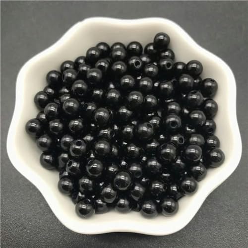 4 mm, 6 mm, 8 mm, 10 mm, schwarze Kunstperlen, Acrylperlen, runde Perlen, lose Distanzperlen für die Schmuckherstellung, Schwarz, 4 mm x 200 Stück von WZBAO