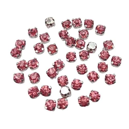 Glas-Strasssteine in runder Form mit Kralle zum Aufnähen, Kristallstein-Strass-Diamant-Metallschnalle für Kleidung, Rosa, 7 mm, 50 Stück, 5 Packungen von WZBAO
