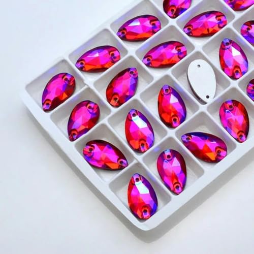 Strasssteine zum Aufnähen, Farben: Crystal AB, beliebte Tropfen, zum Aufnähen von Kristallsteinen, 2 Löcher, für Kleidung, DIY, Hochzeitskleid, Zubehör-lt.siam AB-17 x 28 mm, 12 Stück Strasssteine zum Aufnähen, Farben: Crystal AB, beliebte Tropfen, zum Aufnähen von Kristallsteinen, 2 Löcher, für Kleidung, DIY, Hochzeitskleid, Zubehör-lt.siam AB-17 x 28 mm, 12 Stück von WZBAO