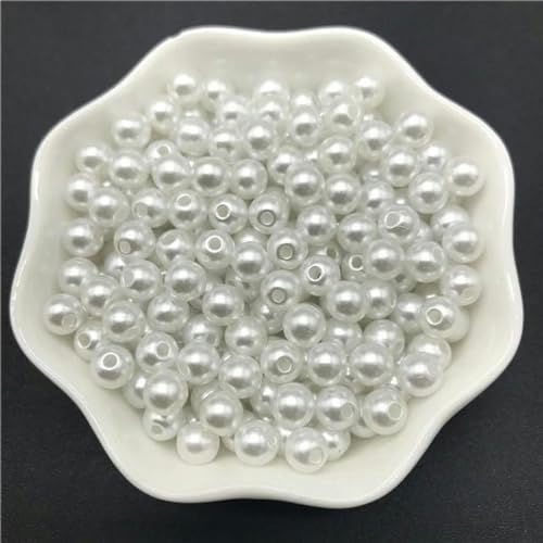 mm, 6 mm, 8 mm, 10 mm, schwarze Kunstperlen, Acrylperlen, runde Perlen, lose Distanzperlen für die Schmuckherstellung, weiß, 6 mm x 100 Stück von WZBAO