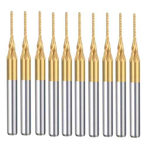 WZFC PCB-Fräser, 10 Stück, TiN-beschichteter CNC-Fräser, 3,175 Mm Schaft, Hartmetall-Schaftfräser Für PCB-Maschinen-Fräswerkzeuge,10 Stück 0,8 Mm-3,175 Mm von WZFC