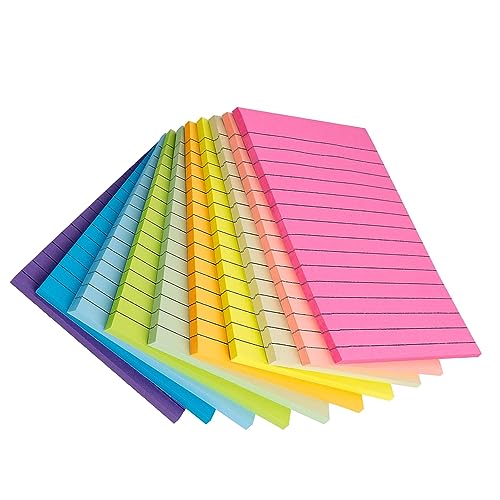 Farbige Haftnotizen, 500 Blatt Sticky Notes, Haftnotizen, Super Sticky Notes für Büro Zuhause Schule Sitzung 76x127mm mit Linien (10 Farben） von WZHHDM