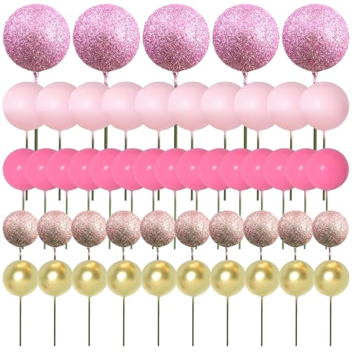 Mini-Ball-Kuchenaufsatz, Mini-Luftballons, 50 Stück, Mini-Kuchen-Sticks, rosa Kuchenbälle, Dekorationszubehör, Schaumstoffkugeln, Dekorationen für Geburtstagsparty-Dekoration (Rosarot) von WZHHDM