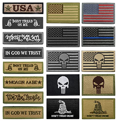 WZT Bundle 18 Stück Amerikanische Flagge Patch Thin Blue Line USA Flagge United States Moral Military Patches Set für Mützen, Taschen, Rucksäcke, taktische Weste, Militäruniformen von WZT