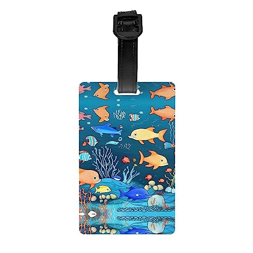 Blaues Unterwasserwelt der Fisch-Golftasche, Sichtschutz, abnehmbare Aktentasche (8,4 x 5,3 cm), Kinder-Schultasche, Sporttaschen-Etikett, Reisegepäck-Etikett von WZYCWB