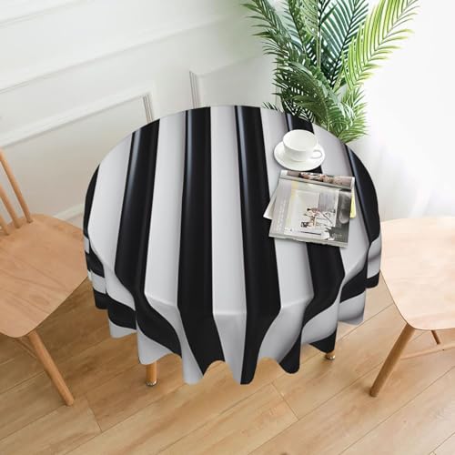 Dekorative, lange Tischdecke, 152,4 cm Durchmesser, runde Hochzeitstischdecke, allgemeine Zwecke, runde Tischdecke für Party, Schwarz und Weiß gestreift Dekorative, lange Tischdecke, 152,4 cm Durchmesser, runde Hochzeitstischdecke, allgemeine Zwecke, runde Tischdecke für Party, Schwarz und Weiß gestreift von WZYCWB
