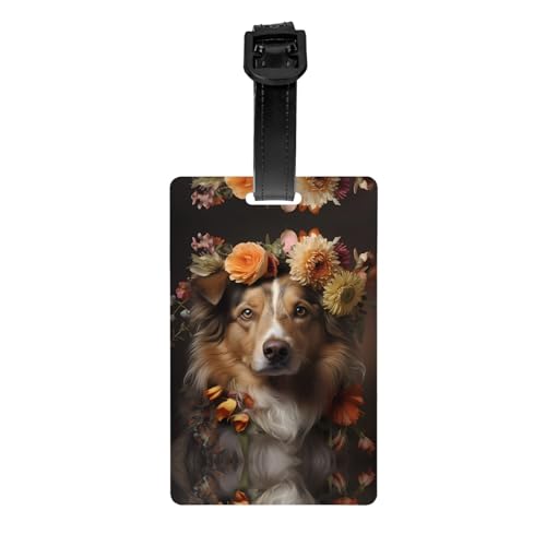 Hundemädchen mit Blumen, Sichtschutz, abnehmbare Aktentasche (8,4 x 5,3 cm), Kinder-Schultasche, Sporttaschen-Etikett, Reisegepäck-Etikett von WZYCWB