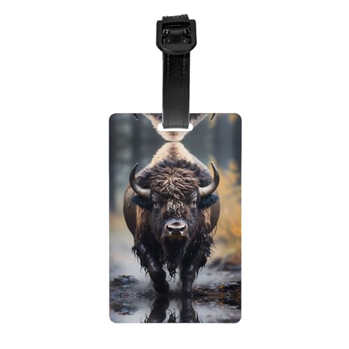 Nordamerikanisches Bison Golftaschen-Sichtschutzetikett, abnehmbare Aktentasche (8,4 x 5,3 cm), Kinder-Schultasche, Sporttaschen-Etikett, Reisegepäck-Etikett von WZYCWB