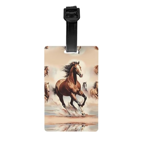 Prancing Brown Horse Golftaschen-Etikett, abnehmbare Aktentasche (8,4 x 5,3 cm), Kinder-Schultasche, Sporttaschen-Etikett, Reisegepäck-Etikett von WZYCWB