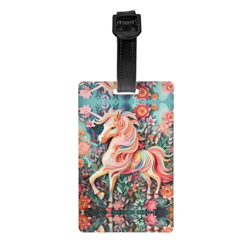 Rosa Papierschnitt Einhorn Golftasche Sichtschutz, abnehmbare Aktentasche (8,4 x 5,3 cm), Kinder-Schultasche, Sporttaschen-Etikett, Reisegepäck-Etikett von WZYCWB