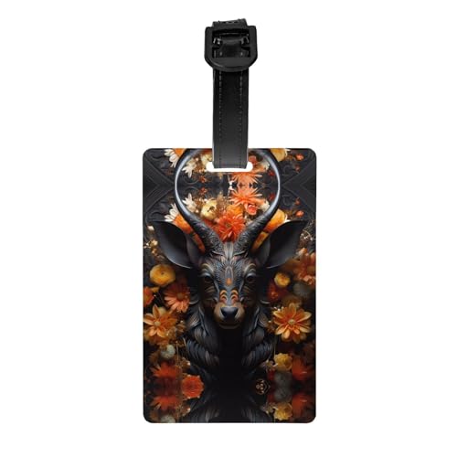 Schwarze Antilope mit Blumen für Golftaschen, Sichtschutz, abnehmbare Aktentasche (8,4 x 5,3 cm), Kinder-Schultasche, Sporttaschen-Etikett, Reisegepäck-Etikett von WZYCWB