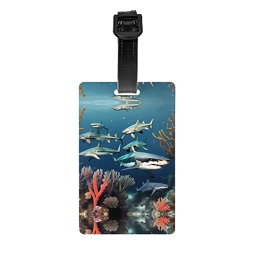 Sharks Under The Sea Golftaschen-Sichtschutzetikett, abnehmbare Aktentasche (8,4 x 5,3 cm), Kinder-Schultasche, Sporttaschen-Etikett, Reisegepäck-Etikett von WZYCWB