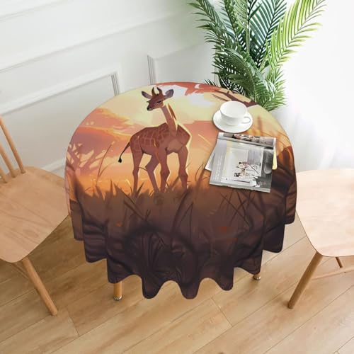 WZYCWB Afrikanische Savanne, Giraffe, Kalb, dekorative lange Tischdecke, 152,4 cm Durchmesser, runde Hochzeitstischdecke, allgemeine Zweck-Tischdecke für Partys WZYCWB Afrikanische Savanne, Giraffe, Kalb, dekorative lange Tischdecke, 152,4 cm Durchmesser, runde Hochzeitstischdecke, allgemeine Zweck-Tischdecke für Partys von WZYCWB