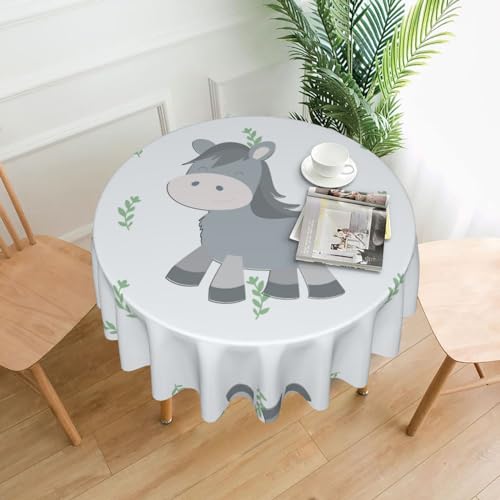 WZYCWB Dekorative lange Tischdecke mit lächelndem Esel (152,4 cm Durchmesser), runde Hochzeitstischdecke, allgemeine Zweck-Tischdecke für Partys von WZYCWB
