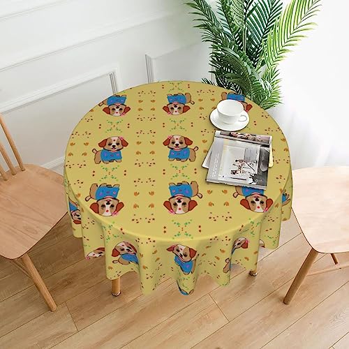 WZYCWB Dekorative lange Tischdecke mit niedlichem Cartoon-Hund (152,4 cm Durchmesser), runde Hochzeitstischdecke, allgemeine Zweck-Tischdecke für Partys von WZYCWB