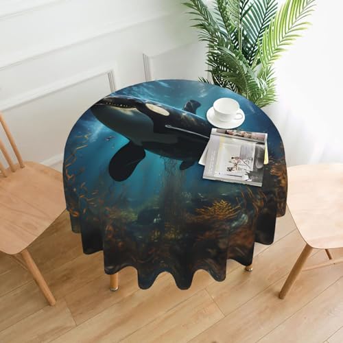 WZYCWB Riesige Killerwale dekorative lange Tischdecke (152,4 cm Durchmesser), runde Hochzeitstischdecke, allgemeine Zweck-Tischdecke für Partys von WZYCWB
