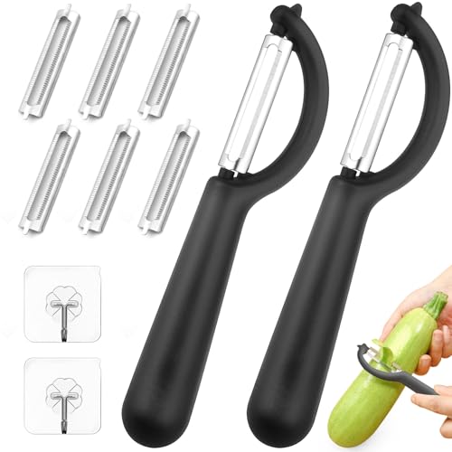 WZYTEU 2 Stk P-Schäler, Kartoffelschäler Küche mit 6 Ersatzklingen, Sparschäler Edelstahl für Gemüseschäler,Schälmesser,Orangenschäler,Vegetable Peeler(Schwarz) von WZYTEU
