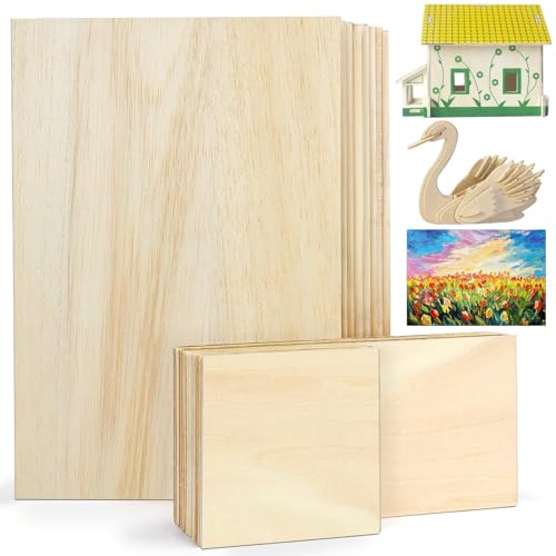 WZYTEU 26 Stück Holzplatte, 2 mm Dickes Balsaholz für DIY-Handwerk, Brandmalerei, Kunstschnitzerei, Untersetzer, Malerei, Dekorati(3 Größen, Holzfarbe) von WZYTEU