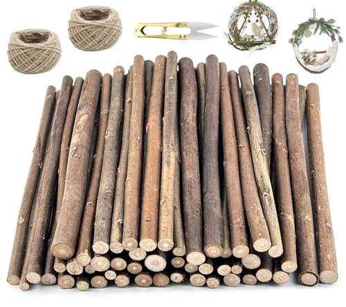 WZYTEU 50 Stk Holzstäbchen zum Basteln, 20 cm Holzstab 0,5–1,2 cm im Durchmesser, Rundholz für DIY Handwerkm, Miniatur-Gartenverzierungen, mit Hanfseil & Schere WZYTEU 50 Stk Holzstäbchen zum Basteln, 20 cm Holzstab 0,5–1,2 cm im Durchmesser, Rundholz für DIY Handwerkm, Miniatur-Gartenverzierungen, mit Hanfseil & Schere von WZYTEU