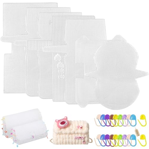 WZYTEU 7 Stück Plastic Canvas, Cross Stitch Kunststoffgitter, Plastikgitter für Basteln Häkeln Tasche Taschenboden Nähprojekte, mit Markierungsnadel WZYTEU 7 Stück Plastic Canvas, Cross Stitch Kunststoffgitter, Plastikgitter für Basteln Häkeln Tasche Taschenboden Nähprojekte, mit Markierungsnadel von WZYTEU
