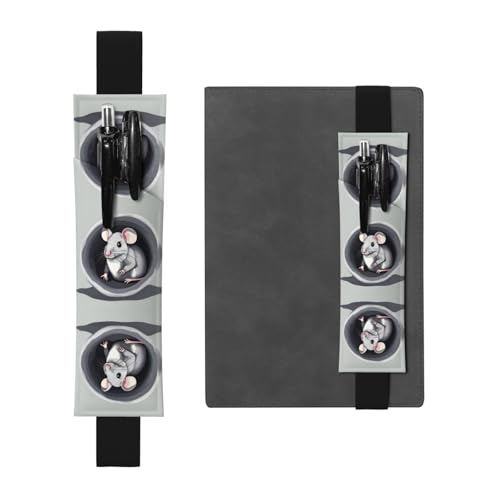 Schwarzes Leder-Stifthalter, Lesezeichen, Motiv: WZYWHJ Maus im Loch, Premium-PVC-Leder, elastisches Band für Notizbücher, Tagebücher und Planer Schwarzes Leder-Stifthalter, Lesezeichen, Motiv: WZYWHJ Maus im Loch, Premium-PVC-Leder, elastisches Band für Notizbücher, Tagebücher und Planer von WZYWHJ
