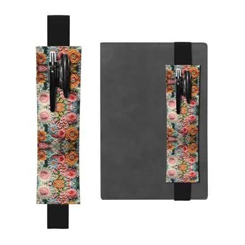 Schwarzes Leder-Stifthalter, Lesezeichen, buntes Stickbild, Premium-PVC-Leder, elastisches Band, Design für Notizbücher, Tagebücher und Planer Schwarzes Leder-Stifthalter, Lesezeichen, buntes Stickbild, Premium-PVC-Leder, elastisches Band, Design für Notizbücher, Tagebücher und Planer von WZYWHJ
