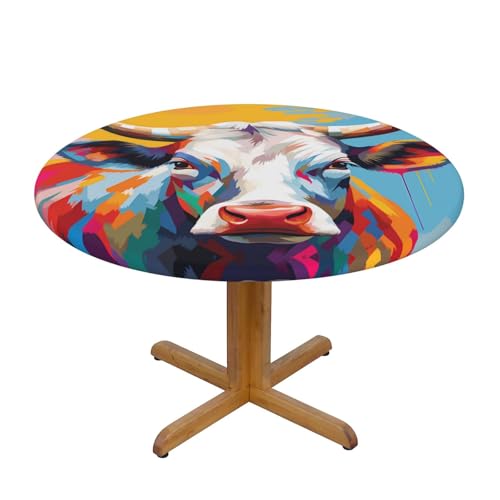 WZYWHJ Bunte Kuh-Drucke, runde Tischdecke, wasserdicht, knitterfrei, für Esstischdekoration, Tischdecke WZYWHJ Bunte Kuh-Drucke, runde Tischdecke, wasserdicht, knitterfrei, für Esstischdekoration, Tischdecke von WZYWHJ