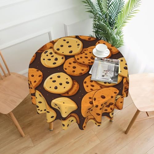 WZYWHJ Cookies Food Tischdecke mit Schokoladenstückchen und Keksen, rund, lang, knitterfrei, Esstischdecke, 152,4 cm von WZYWHJ