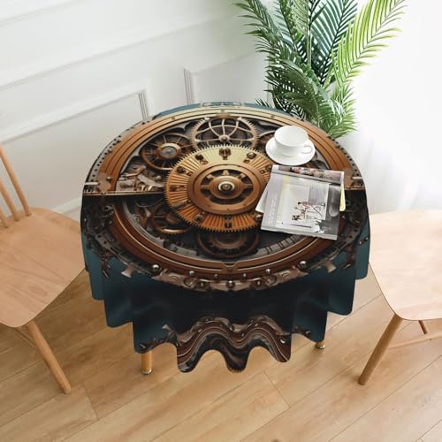 WZYWHJ Coole Steampunk-Tischdecke mit Zahnrädermuster, rund, lang, Anti-Überlauf und knitterfrei, Esstischdecke, 152,4 cm von WZYWHJ