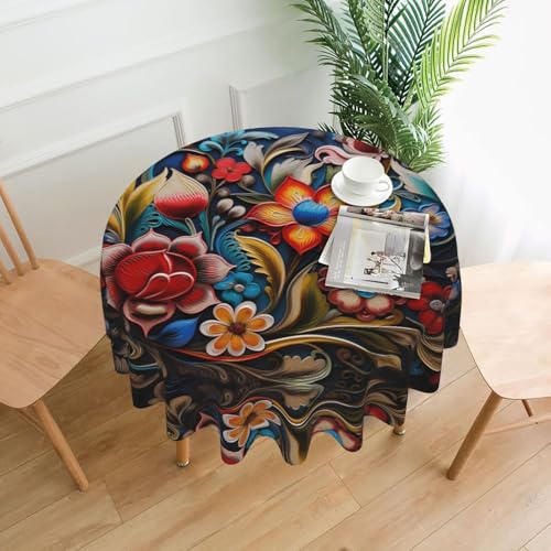 WZYWHJ Dekorative, runde lange Tischdecke mit Handmalerei-Druck, Anti-Überlauf und knitterfrei, Esstischdecke, 152,4 cm WZYWHJ Dekorative, runde lange Tischdecke mit Handmalerei-Druck, Anti-Überlauf und knitterfrei, Esstischdecke, 152,4 cm von WZYWHJ