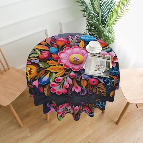 WZYWHJ Dekorativer handbemalter Druck, runde lange Tischdecke, Anti-Überlauf und knitterfrei, Esstischdecke, 152,4 cm WZYWHJ Dekorativer handbemalter Druck, runde lange Tischdecke, Anti-Überlauf und knitterfrei, Esstischdecke, 152,4 cm von WZYWHJ