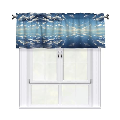WZYWHJ Die kurzen Vorhänge mit blauem Himmel und weißen Wolken sind langlebig, transparent und einfach zu installieren, Maße (B x L): 52 x 18 cm von WZYWHJ