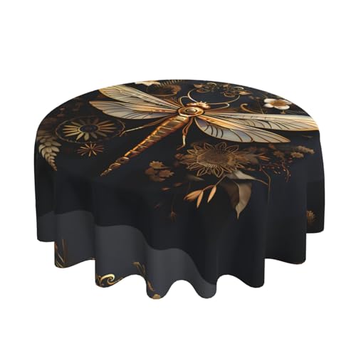 WZYWHJ Goldene exquisite Tischdecke mit Libellen-Druck, rund, lang, Anti-Überlauf und knitterfrei, Esstischdecke, 152,4 cm WZYWHJ Goldene exquisite Tischdecke mit Libellen-Druck, rund, lang, Anti-Überlauf und knitterfrei, Esstischdecke, 152,4 cm von WZYWHJ