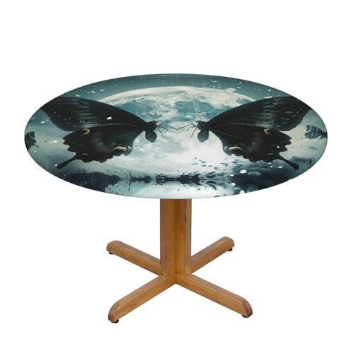 WZYWHJ Große schwarze Tischdecke mit Schmetterlingsmuster, rund, wasserdicht, knitterfrei, für Esstischdekoration, Tischdecke von WZYWHJ