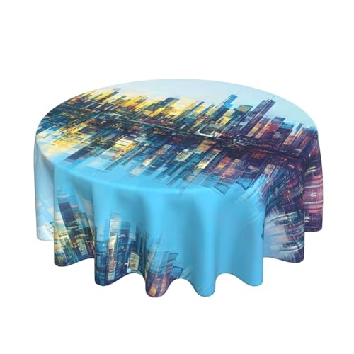 WZYWHJ Holografisches reflektierendes Stadtmuster, runde lange Tischdecke, Anti-Überlauf und knitterfrei, Esstischdecke, 152,4 cm von WZYWHJ