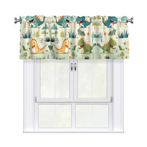 WZYWHJ Kurze Vorhänge mit Volant-Stange, 137,2 x 45,7 cm, niedliches kleines Baby-Dinosaurier-Bild, einfach zu installieren, für Küche, Bad, Waschküche, Studio von WZYWHJ