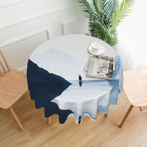 WZYWHJ Minimalistisches Gletscher-Muster, runde lange Tischdecke, Anti-Überlauf und knitterfrei, Esstischdecke, 152,4 cm von WZYWHJ