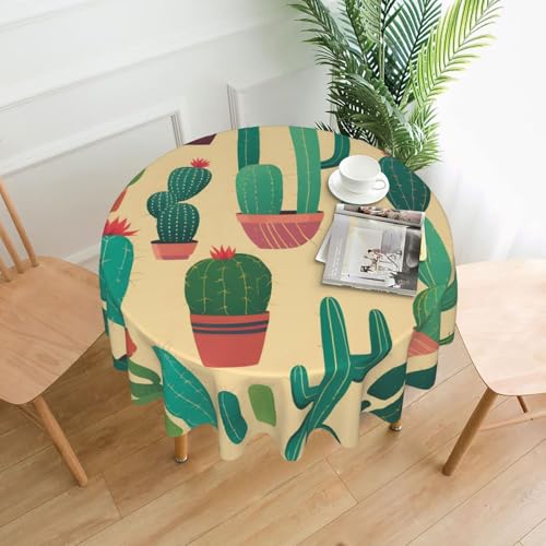 WZYWHJ Niedliche Kaktus-Tischdecke, nahtlos, Illustrationsdruck, rund, lang, Anti-Überlauf, knitterfrei, Esstischdecke, 152,4 cm WZYWHJ Niedliche Kaktus-Tischdecke, nahtlos, Illustrationsdruck, rund, lang, Anti-Überlauf, knitterfrei, Esstischdecke, 152,4 cm von WZYWHJ